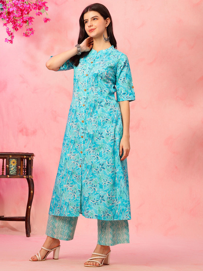 EthniFlair Floral Printed Mandarin Collar Kurta with Palazzos