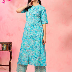 EthniFlair Floral Printed Mandarin Collar Kurta with Palazzos