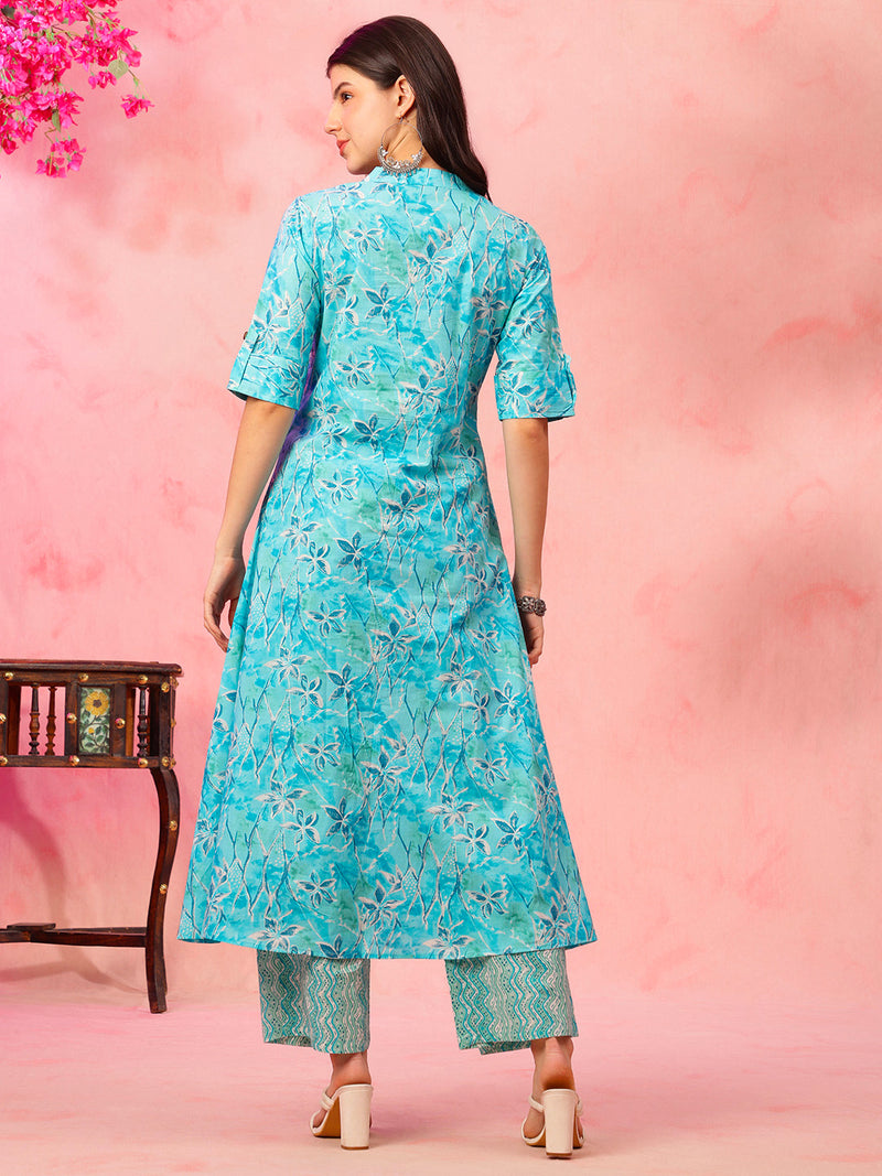 EthniFlair Floral Printed Mandarin Collar Kurta with Palazzos