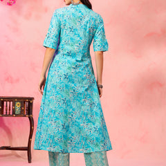 EthniFlair Floral Printed Mandarin Collar Kurta with Palazzos