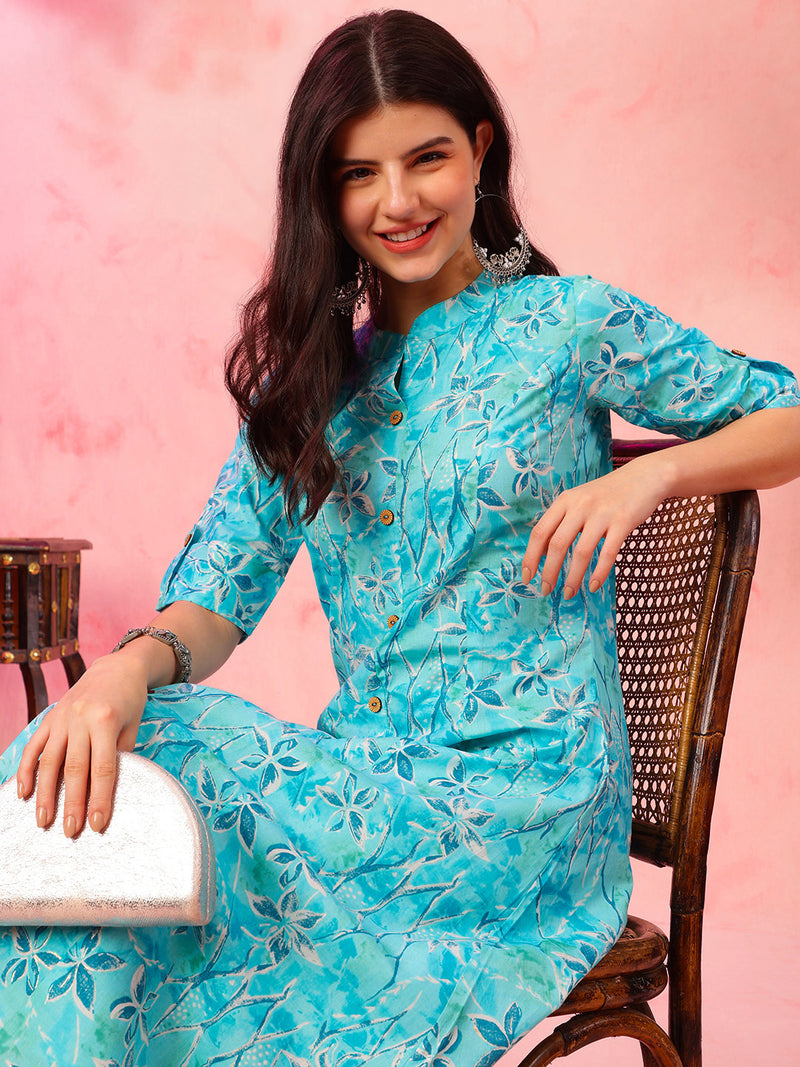 EthniFlair Floral Printed Mandarin Collar Kurta with Palazzos