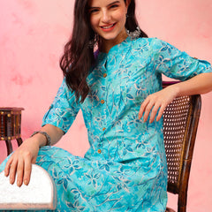 EthniFlair Floral Printed Mandarin Collar Kurta with Palazzos