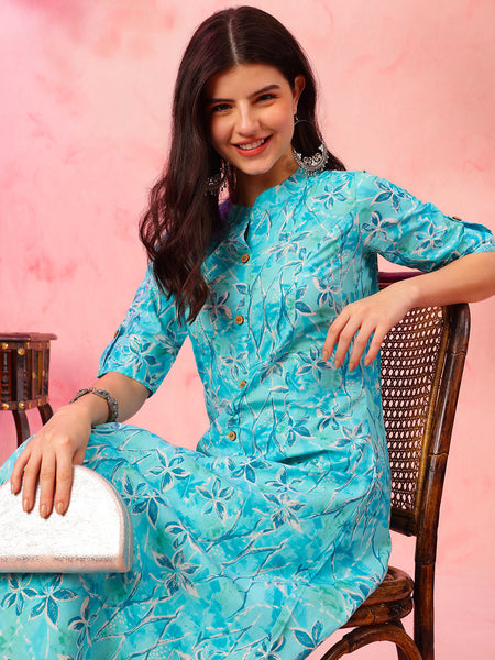 EthniFlair Floral Printed Mandarin Collar Kurta with Palazzos