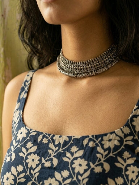 Cotton Blue Floral Square neck Kurti