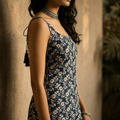 Cotton Blue Floral Square neck Kurti