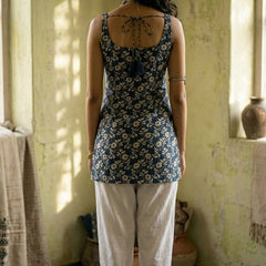 Cotton Blue Floral Square neck Kurti