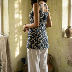Cotton Blue Floral Square neck Kurti