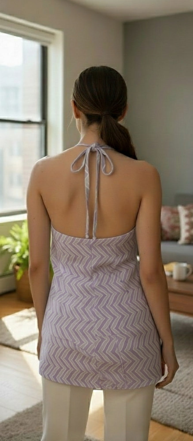 Cotton Chevron Lavender Halter neck Kurti