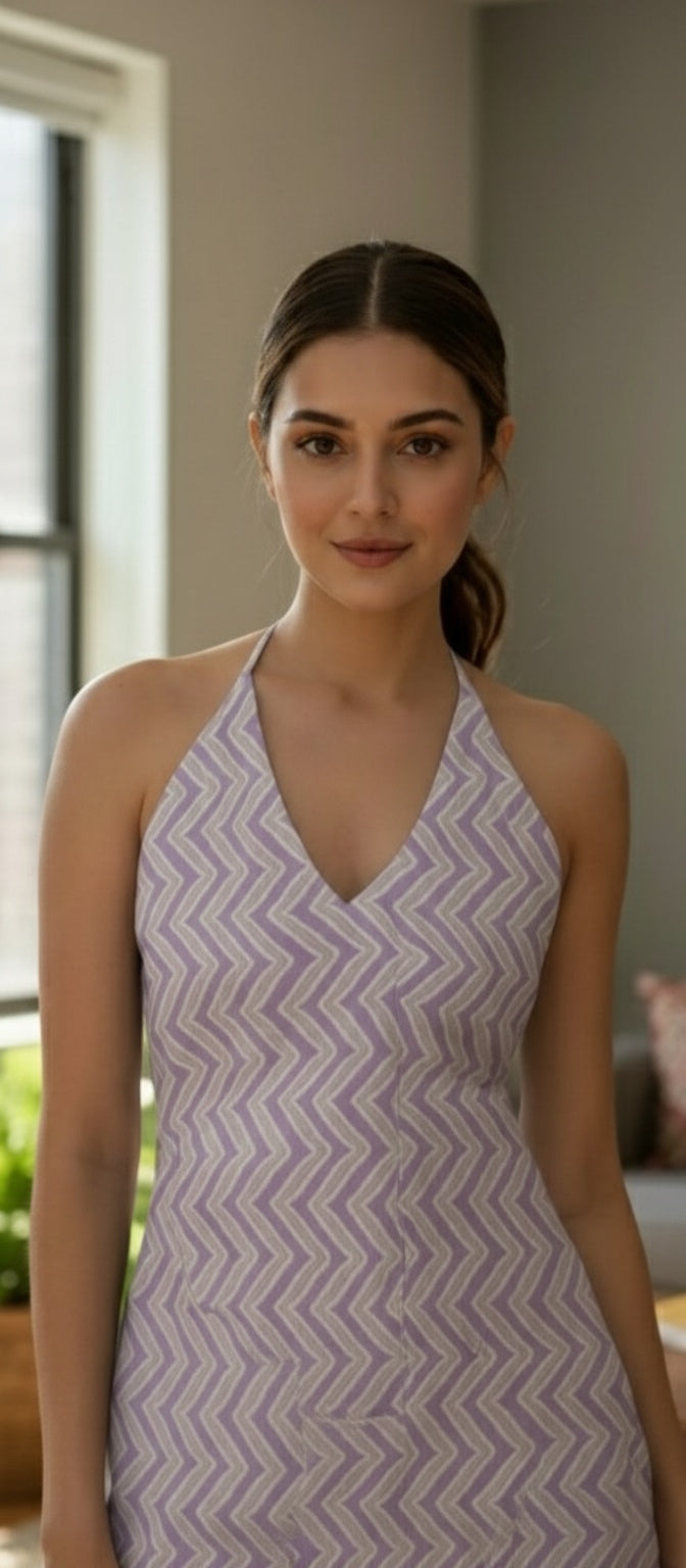 Cotton Chevron Lavender Halter neck Kurti