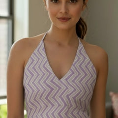 Cotton Chevron Lavender Halter neck Kurti