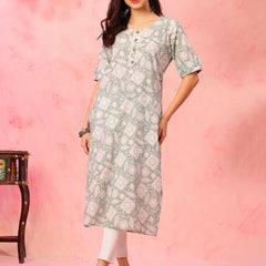 EthniFlair Floral Printed Round Neck Straight Kurta