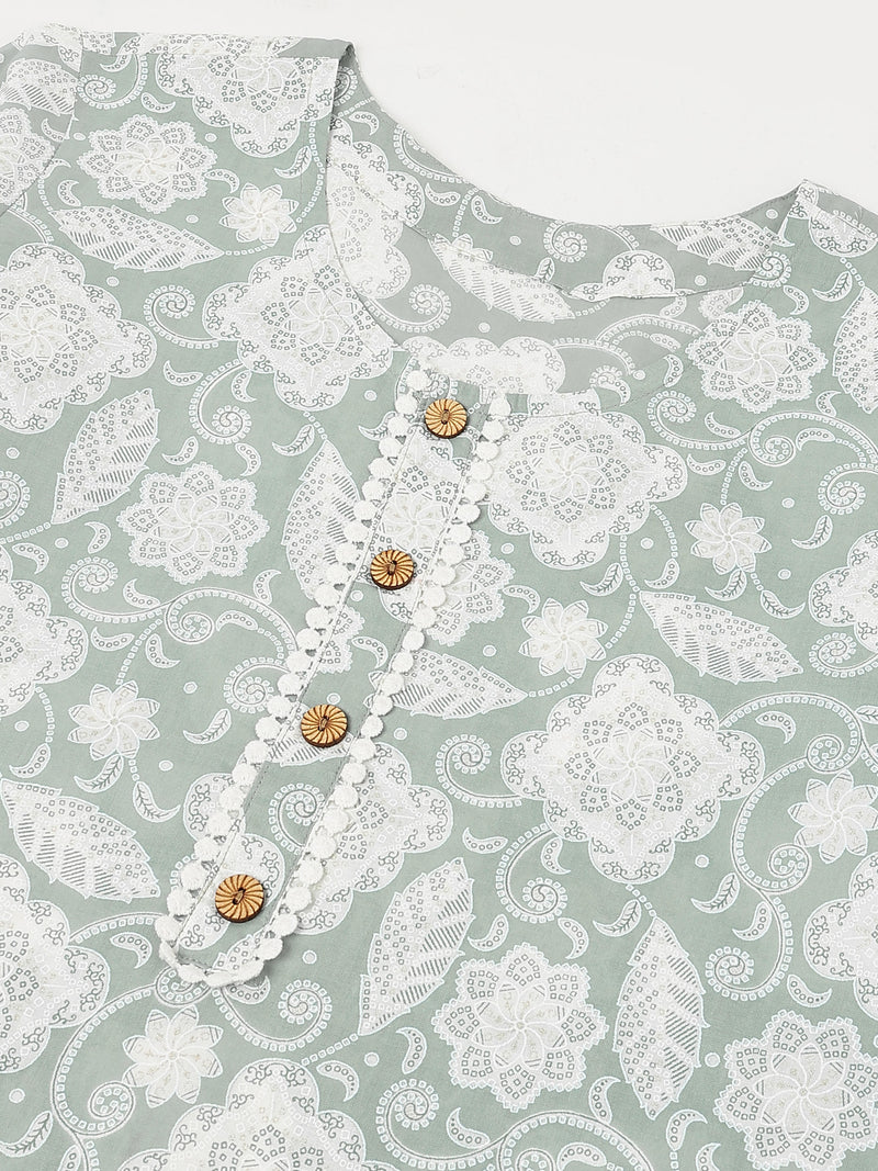 EthniFlair Floral Printed Round Neck Straight Kurta