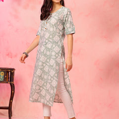 EthniFlair Floral Printed Round Neck Straight Kurta