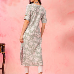 EthniFlair Floral Printed Round Neck Straight Kurta