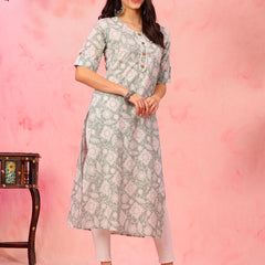 EthniFlair Floral Printed Round Neck Straight Kurta