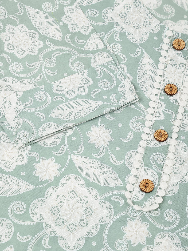 EthniFlair Floral Printed Round Neck Straight Kurta