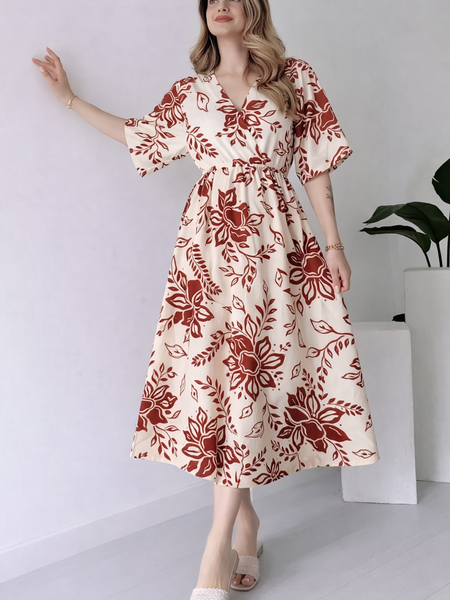 EthniFlair Floral Print Wrap Midi Dress