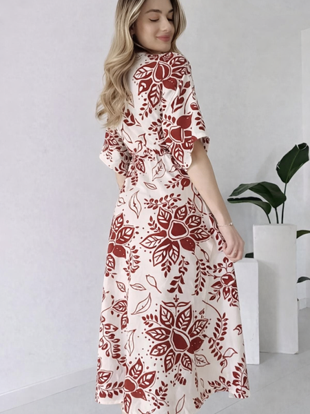 EthniFlair Floral Print Wrap Midi Dress