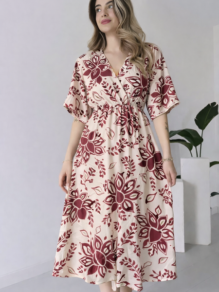 EthniFlair Floral Print Wrap Midi Dress