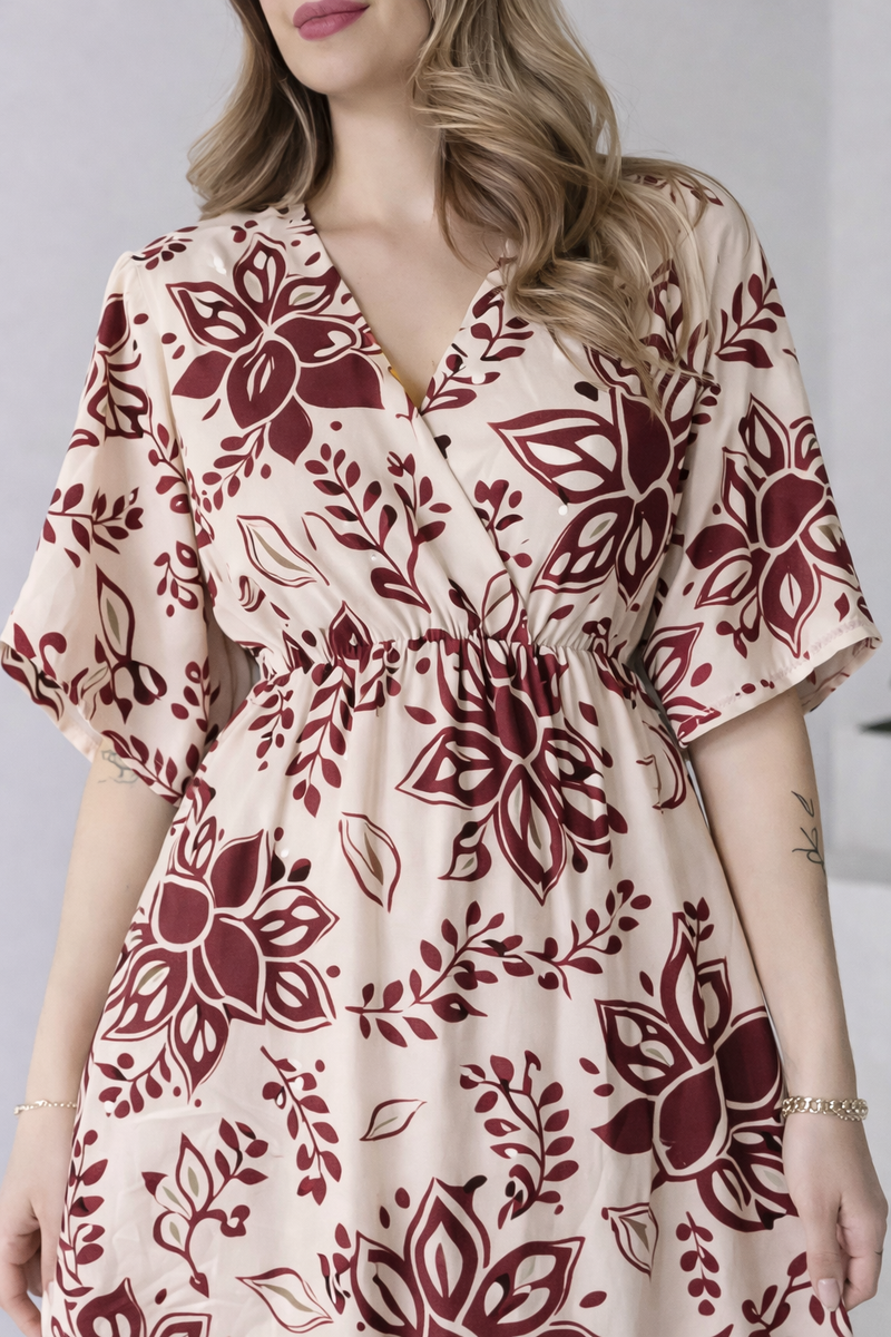 EthniFlair Floral Print Wrap Midi Dress
