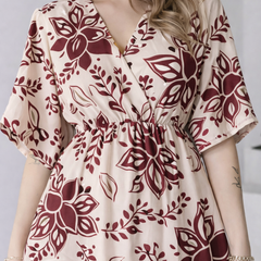 EthniFlair Floral Print Wrap Midi Dress