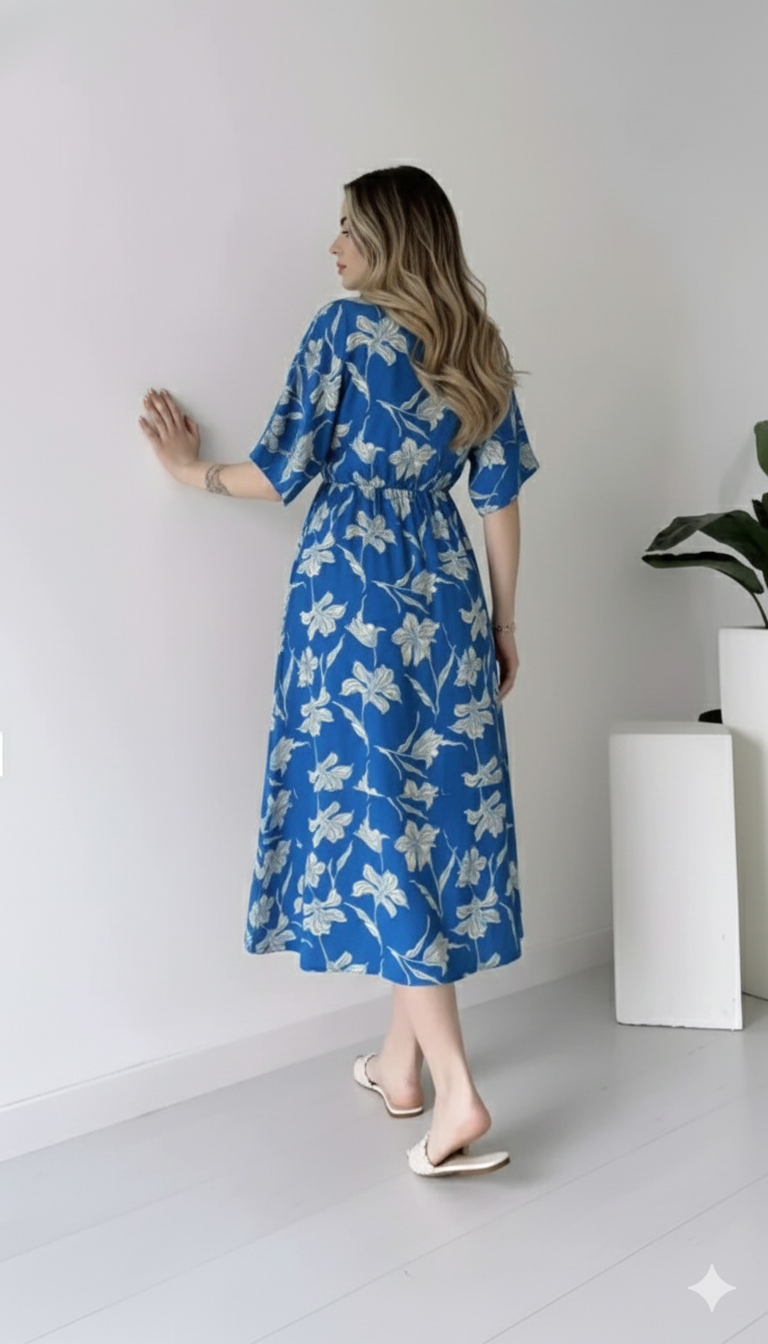EthniFlair Floral Print Wrap Midi Dress