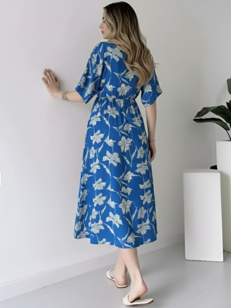 EthniFlair Floral Print Wrap Midi Dress