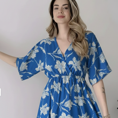 EthniFlair Floral Print Wrap Midi Dress