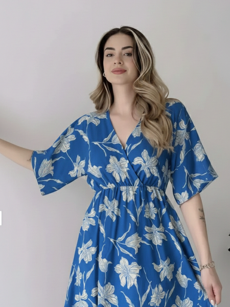 EthniFlair Floral Print Wrap Midi Dress