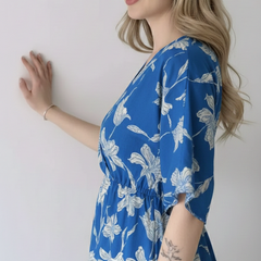 EthniFlair Floral Print Wrap Midi Dress
