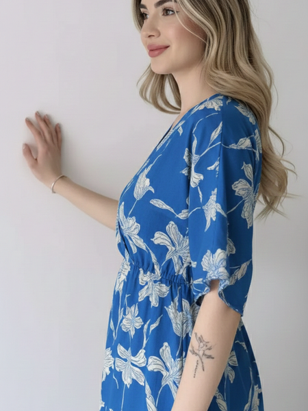 EthniFlair Floral Print Wrap Midi Dress