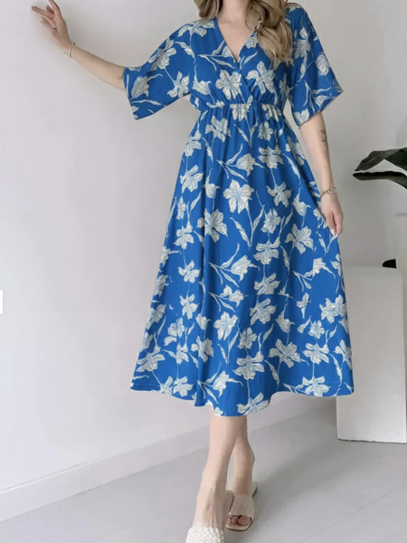 EthniFlair Floral Print Wrap Midi Dress