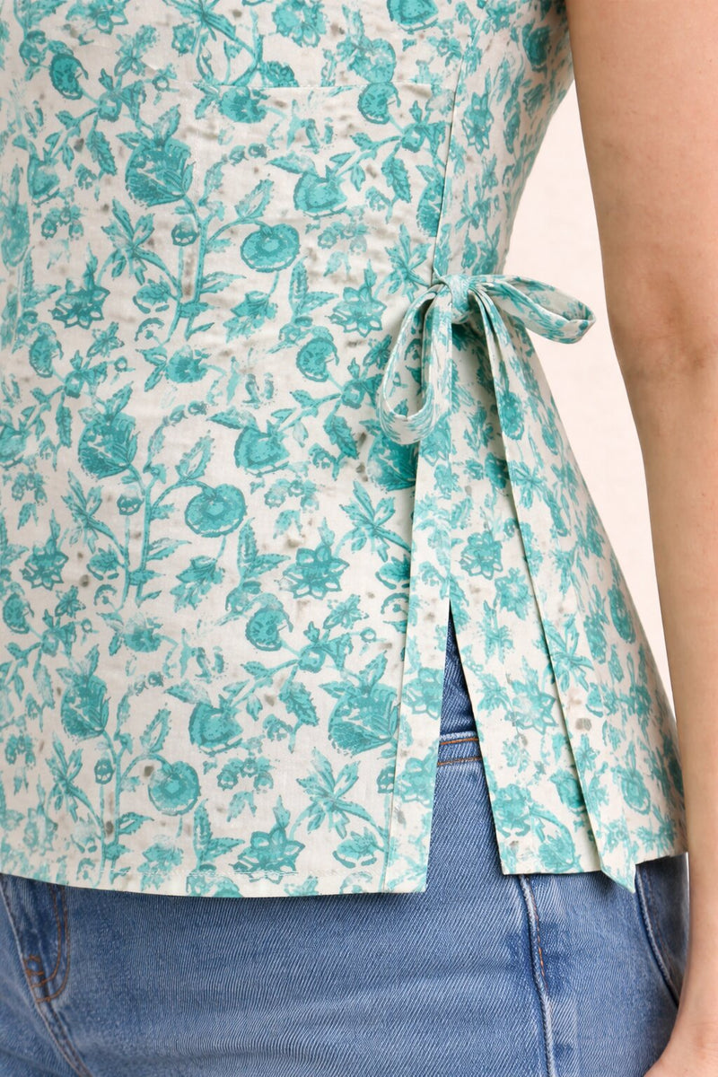 Cotton Boat neck side tie-up Kurti