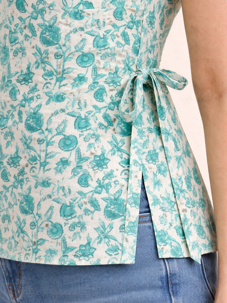 Cotton Boat neck side tie-up Kurti