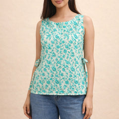 Cotton Boat neck side tie-up Kurti