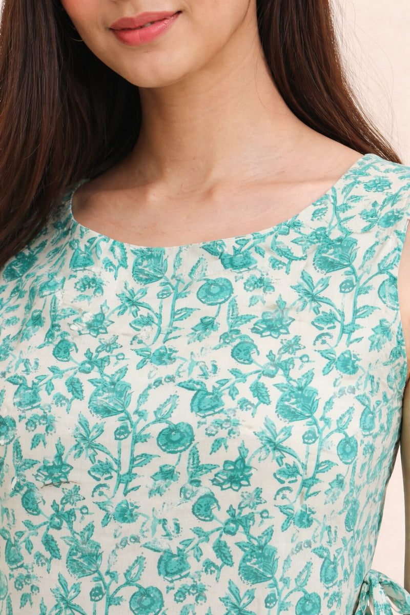 Cotton Boat neck side tie-up Kurti