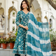 EthniFlair Ethnic Motifs Embroidered Kurta with Pyjamas & Dupatta