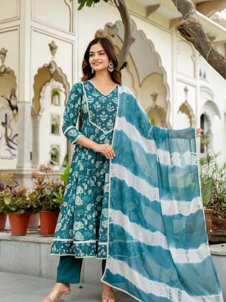 EthniFlair Ethnic Motifs Embroidered Kurta with Pyjamas & Dupatta