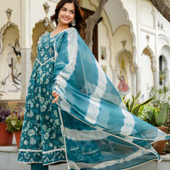 EthniFlair Ethnic Motifs Embroidered Kurta with Pyjamas & Dupatta