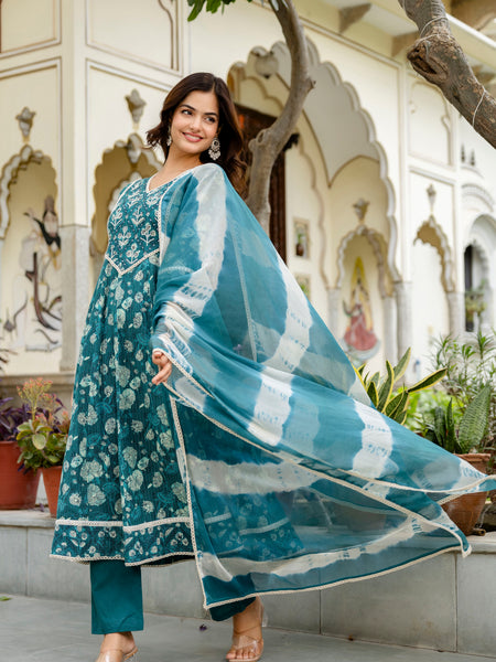 EthniFlair Ethnic Motifs Embroidered Kurta with Pyjamas & Dupatta