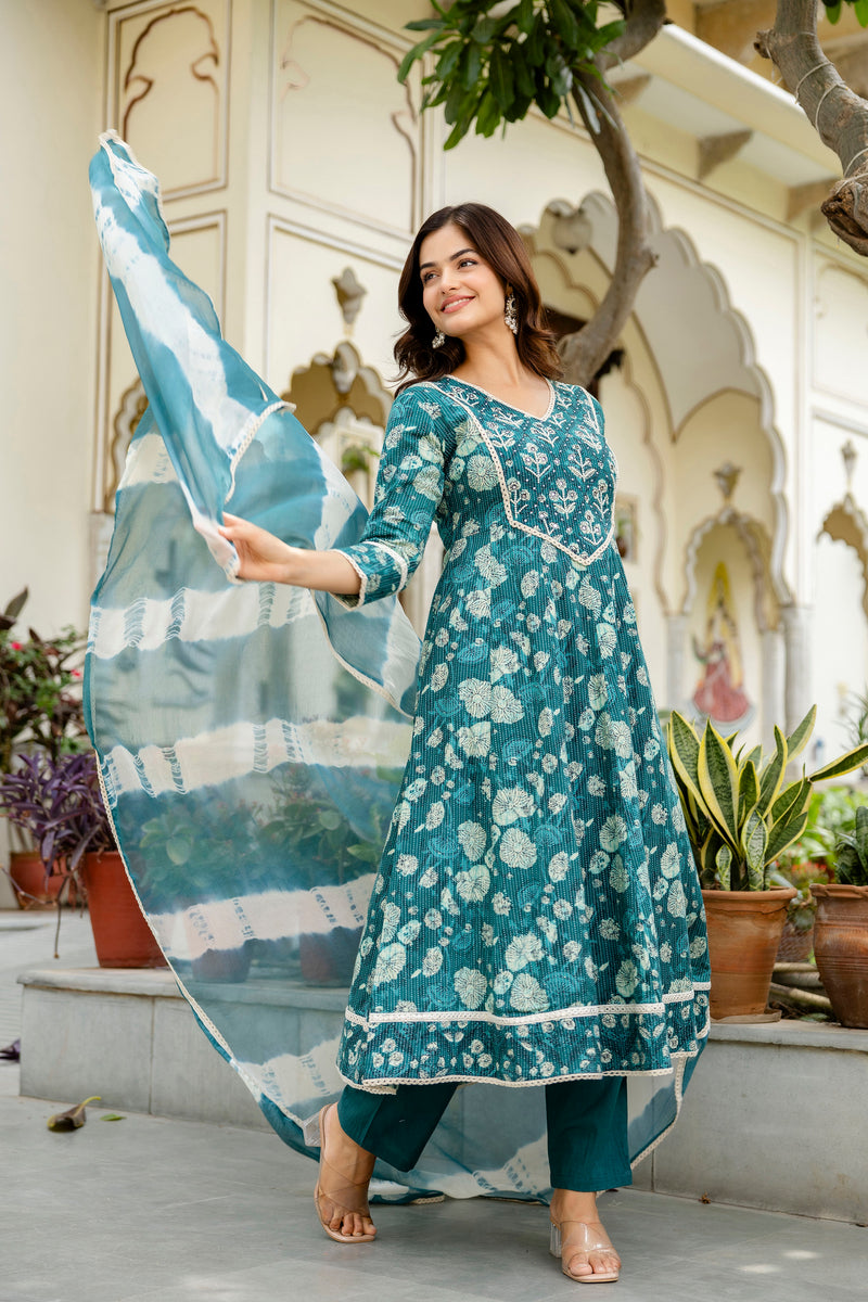 EthniFlair Ethnic Motifs Embroidered Kurta with Pyjamas & Dupatta