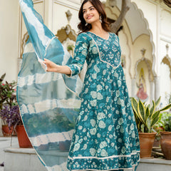EthniFlair Ethnic Motifs Embroidered Kurta with Pyjamas & Dupatta