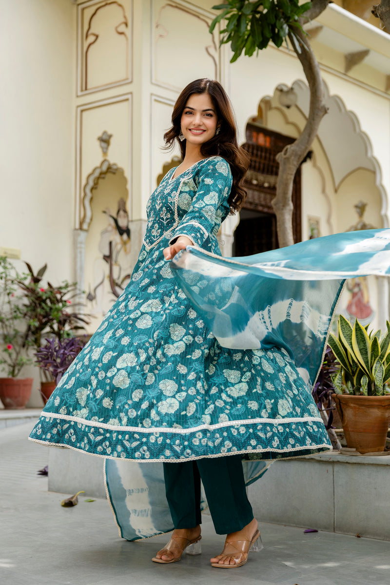 EthniFlair Ethnic Motifs Embroidered Kurta with Pyjamas & Dupatta