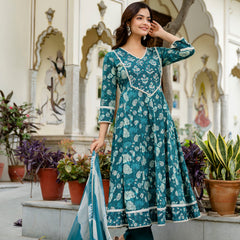 EthniFlair Ethnic Motifs Embroidered Kurta with Pyjamas & Dupatta