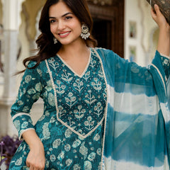 EthniFlair Ethnic Motifs Embroidered Kurta with Pyjamas & Dupatta