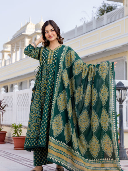 Women Floral Printed Panelled Embroidered Pure Cotton Kurta with Trousers & Dupatta