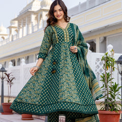 Women Floral Printed Panelled Embroidered Pure Cotton Kurta with Trousers & Dupatta