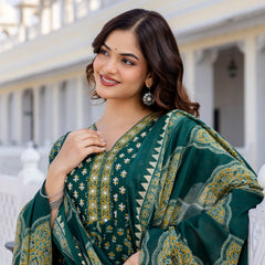 Women Floral Printed Panelled Embroidered Pure Cotton Kurta with Trousers & Dupatta