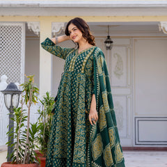 Women Floral Printed Panelled Embroidered Pure Cotton Kurta with Trousers & Dupatta
