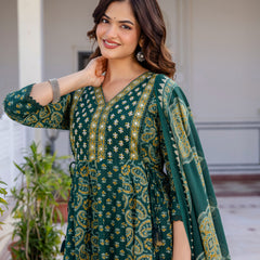 Women Floral Printed Panelled Embroidered Pure Cotton Kurta with Trousers & Dupatta